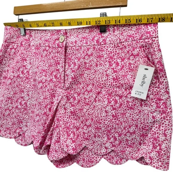 Crown Ivy Shelby Scallop Shorts Womens Pink White Printed 4" Size 12 - Picture 6 of 11